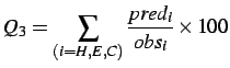 $\displaystyle Q_{3} = \sum_{(i=H,E,C)}\frac{pred_{i}}{obs_{i}} \times 100$